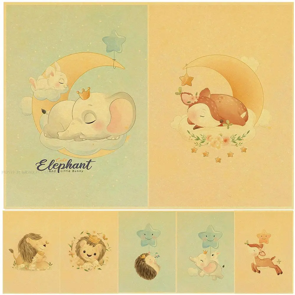 Vintage Kids Room Posters Animals With Moon And Star Prints Baby Wall Art Pictures Decor Nursery Kidsroom Kraft Painting
Vintage Kids Room Posters Animals With Moon And Star Prints Baby Wall Art Pictures Decor Nursery Kidsroom Kraft Painting