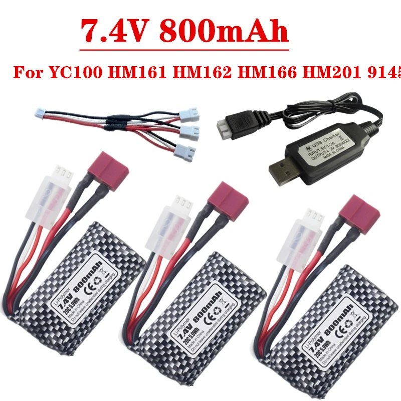 

7.4V 800mAh Lipo Battery And Charger For YC100 HM161 HM162 HM166 HM201 9145 RC 4WD High-Speed Off-Road Car T-Plug 7.4V Battery
