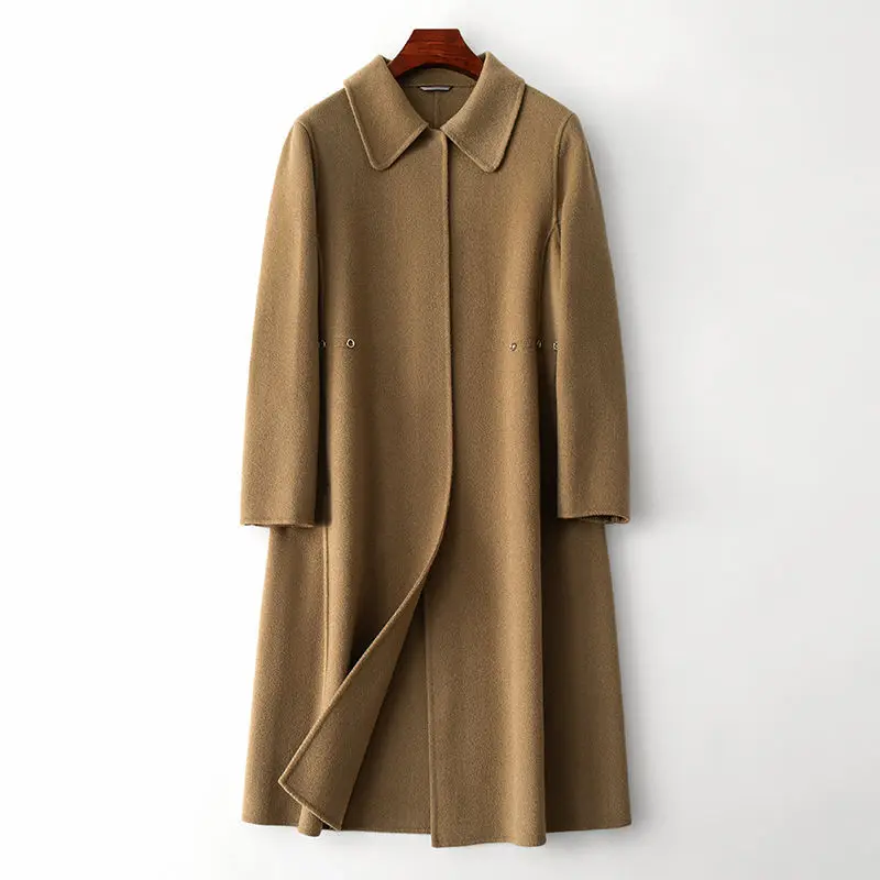 

Женское двухстороннее шерстяное пальто, повседневное длинное пальто из 100%-ной шерсти, осень 2023
