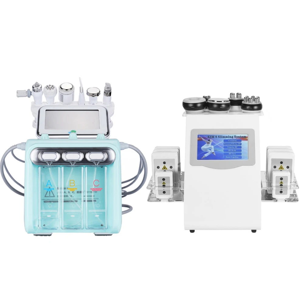 

6 In 1 Small Bubble Water Hydrogen Oxygen Facial Care Machine + 6 In 1 Vacuum Laser Radio Frequency RF 40K Cavitation Machine