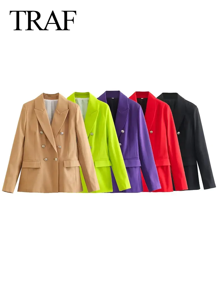 TRAF Women's Vintage Lapel Double Breasted Blazer Jackets Long Sleeve Slim Streetwear Fashion Casual Femme Chic Outerwear
TRAF Women's Vintage Lapel Double Breasted Blazer Jackets Long Sleeve Slim Streetwear Fashion Casual Femme Chic Outerwear