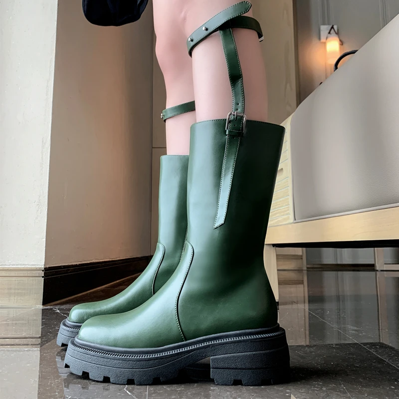 2022 New Autumn Knee-length Women Winter Boots Cow Genuine Leather Round Toe Platform Chelsea Martin Boots Belt Buckle Mid Boots
2022 New Autumn Knee-length Women Winter Boots Cow Genuine Leather Round Toe Platform Chelsea Martin Boots Belt Buckle Mid Boots