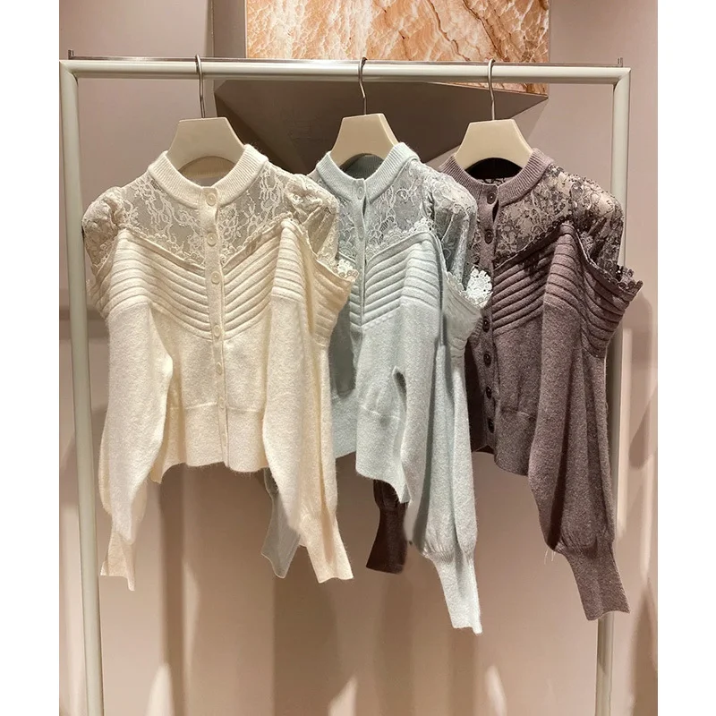 Japanese Vintage Sweater Women O Neck Lace Patchwork Puff Sleeve Outerwear Solid Color Single-breasted Cardigan Mujer
Japanese Vintage Sweater Women O Neck Lace Patchwork Puff Sleeve Outerwear Solid Color Single-breasted Cardigan Mujer