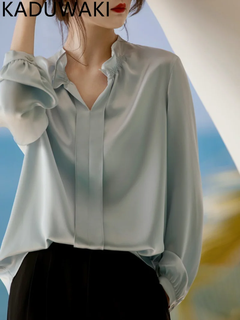 

Korean White Shirt Women's Long Sleeve Advanced Sense Non-iron Wrinkle Resistant Version Casual Chiffon V-neck Within Blouse