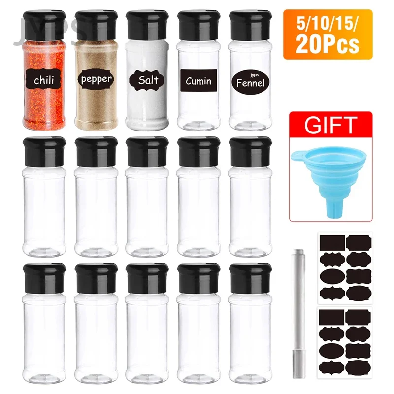 

5/10/15/20PC Jars for spices Salt and Pepper Shaker Seasoning Jar spice organizer Plastic Barbecue Condiment Kitchen Gadget Tool