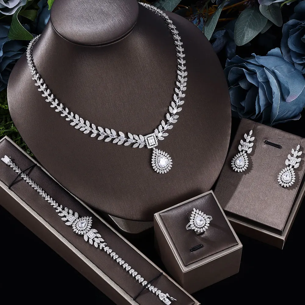 4pcs Fashion Necklace Earrings Bracelet Ring Sets Cubic Zirconia Wedding Bridal Jewelry Set for Women
4pcs Fashion Necklace Earrings Bracelet Ring Sets Cubic Zirconia Wedding Bridal Jewelry Set for Women