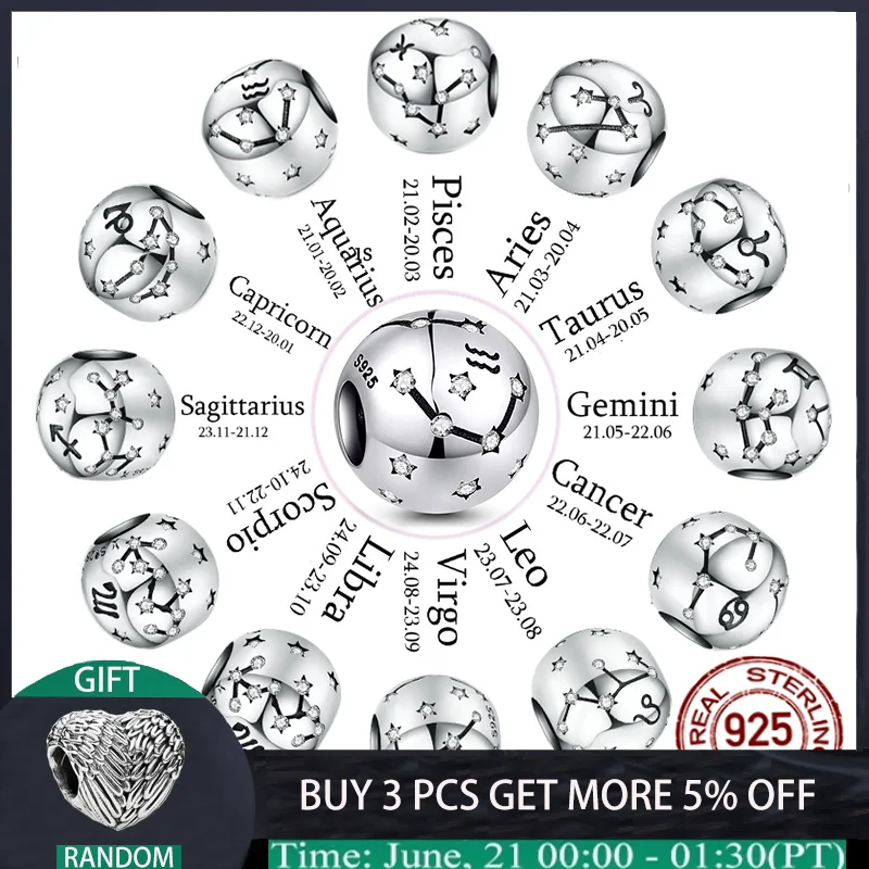 Hot 925 Sterling Silver Fashion 12 Constellation Charm 12 Zodiac Beads Jewelry Suitable For Original Pandora Bracelet Women's
Hot 925 Sterling Silver Fashion 12 Constellation Charm 12 Zodiac Beads Jewelry Suitable For Original Pandora Bracelet Women's