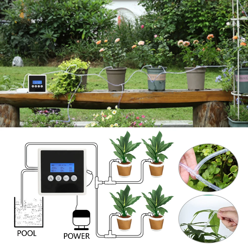 Intelligent Garden Drip Irrigation Kit Double Pump Controller Timer System Automatic Irrigation Watering Device for Indoor Plant
Intelligent Garden Drip Irrigation Kit Double Pump Controller Timer System Automatic Irrigation Watering Device for Indoor Plant