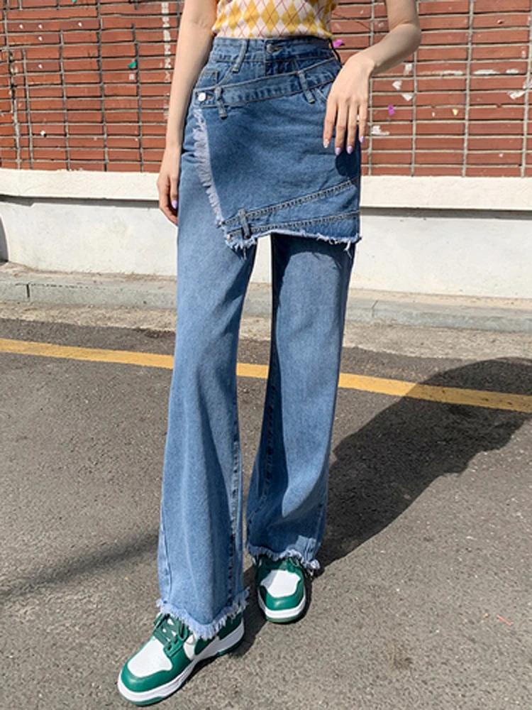 Stylish Loose Pockets Female Wide Leg Jeans Trousers 2022 Spring Summer High Waist Patchwork Women Denim Pants
Stylish Loose Pockets Female Wide Leg Jeans Trousers 2022 Spring Summer High Waist Patchwork Women Denim Pants