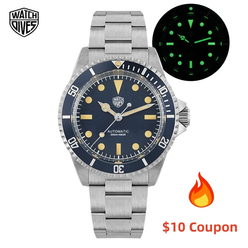 Винтажные часы WatchDive WD79090 NH35 автоматический механизм с купольным сапфировым