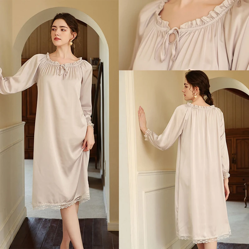 Long Sleeve Lace Sleepwear Grace Satin Nightgown Lady Round Neck Home Dress Sexy Loose Home Clothing Nightwear Baggy Lingerie
Long Sleeve Lace Sleepwear Grace Satin Nightgown Lady Round Neck Home Dress Sexy Loose Home Clothing Nightwear Baggy Lingerie