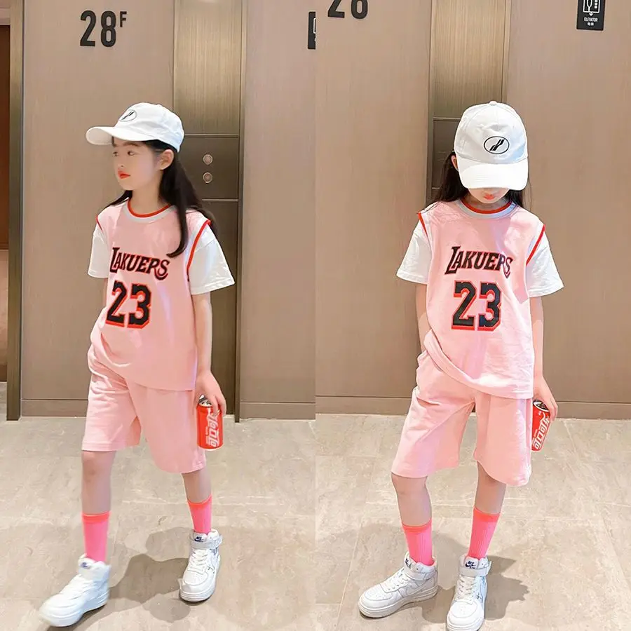 Girls Summer Basketball Suits Children's Fake Two-Piece Short Sleeved+Shorts Sets Kids Sports Jersey Student Loungewear Clothes
Girls Summer Basketball Suits Children's Fake Two-Piece Short Sleeved+Shorts Sets Kids Sports Jersey Student Loungewear Clothes