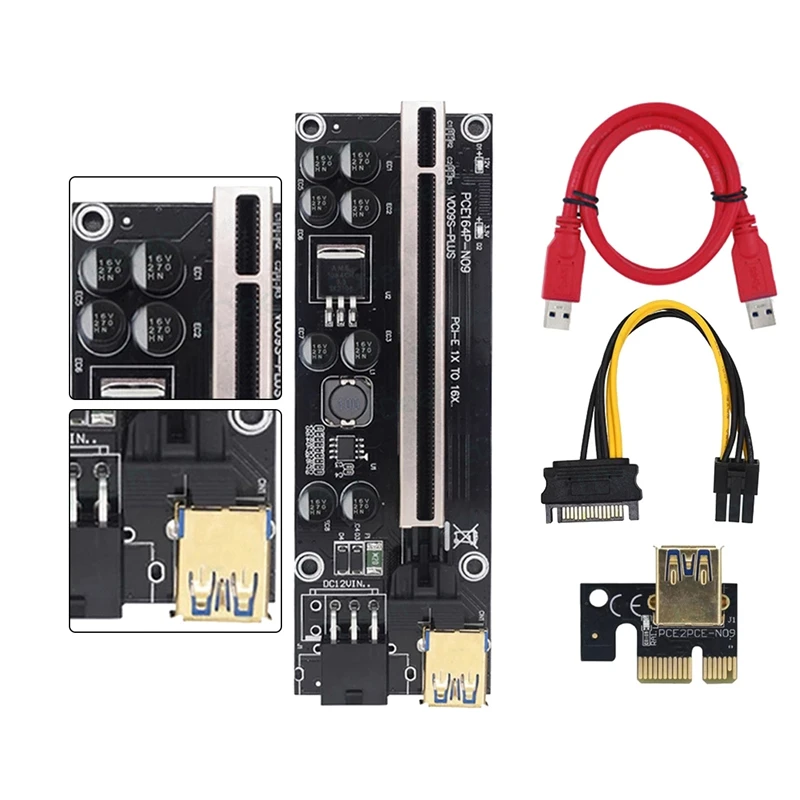 PCI-E Adapter Card VER009S Plus PCI-E 1X to 16X 6Pin USB3.0 for BTC Mining
PCI-E Adapter Card VER009S Plus PCI-E 1X to 16X 6Pin USB3.0 for BTC Mining
