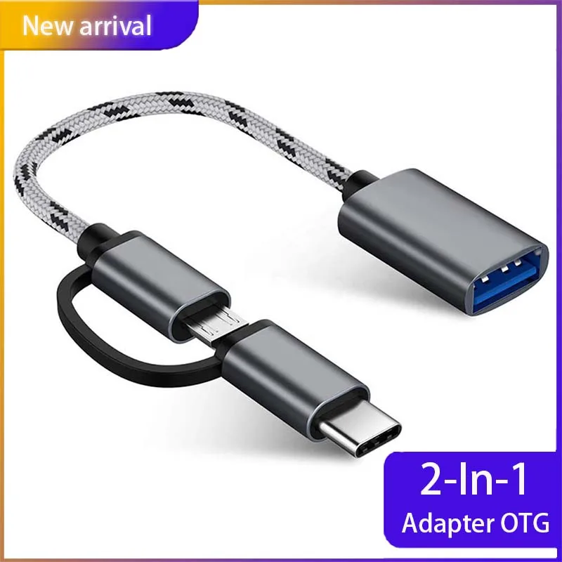 

2 in 1 USB 3.0 OTG Adapter Nylon Braid Cable Micro USB Type C Data Sync Adapter For Samsung Xiaomi MacBook USB Type-C Micro OTG