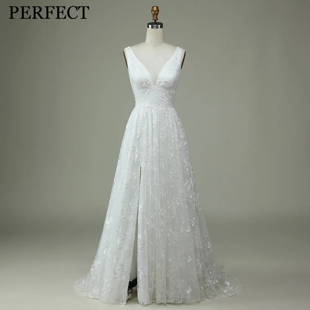 PERFECT Wedding Dress For Women 2023 Stunning A-line V-Neck Front Slit Brush Train Open Back Appliques Custom Made robe de marié
PERFECT Wedding Dress For Women 2023 Stunning A-line V-Neck Front Slit Brush Train Open Back Appliques Custom Made robe de marié