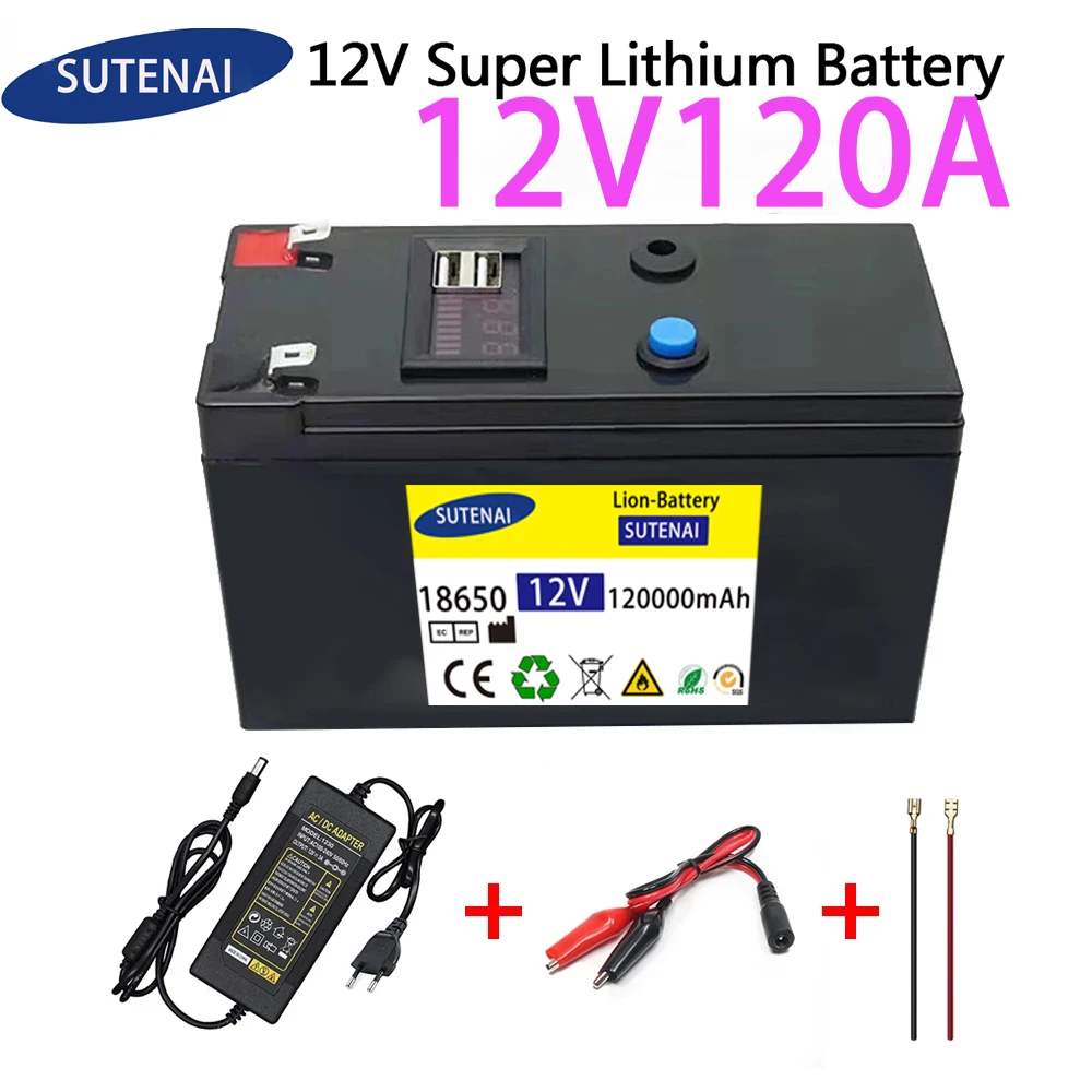 12V Battery 120Ah 18650 lithium battery pack Rechargeable battery for solar energy electric vehicle battery+12.6v3A charger
12V Battery 120Ah 18650 lithium battery pack Rechargeable battery for solar energy electric vehicle battery+12.6v3A charger