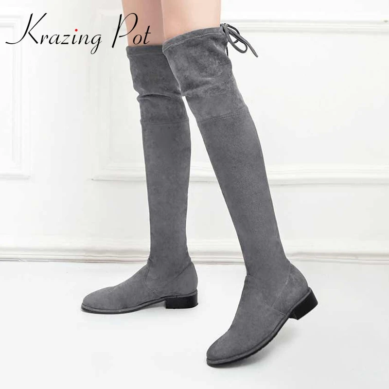 Krazing Pot Plus Size Flock Round Toe Med Heel Stretch Boots Young Lady Daily Wear Simple Solid Winter Over-the-knee Boots L5f5
Krazing Pot Plus Size Flock Round Toe Med Heel Stretch Boots Young Lady Daily Wear Simple Solid Winter Over-the-knee Boots L5f5