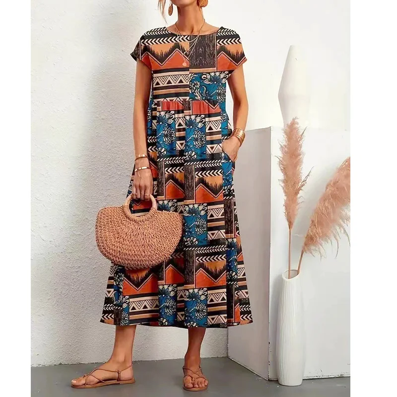 Fashion Print Cotton Linen Casual PocketsDress Ladies Summer Short Sleeve Round Neck Pullover Gown Women's Loose Commuter Dressy
Fashion Print Cotton Linen Casual PocketsDress Ladies Summer Short Sleeve Round Neck Pullover Gown Women's Loose Commuter Dressy