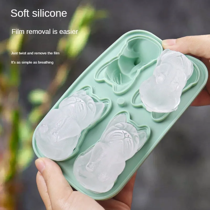 

French Bulldog Ice Tray Not Easily Deformed Durable Portable Cartoon Kitchenware Ice Cream Tray Four Grid Silicone Ice Tray Mold