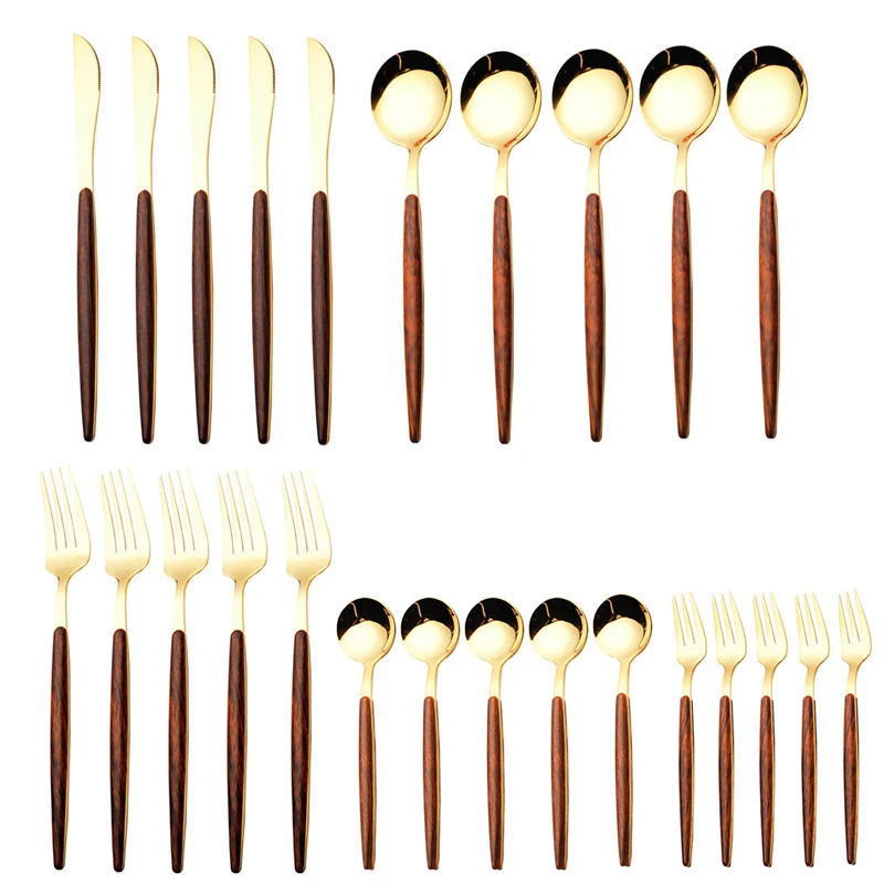 20 PCS Imitation Wood Handle Cutlery Set Western Stainless Steel Tableware Set Kitchen Knife Fork Spoon Dinnerware Sets
20 PCS Imitation Wood Handle Cutlery Set Western Stainless Steel Tableware Set Kitchen Knife Fork Spoon Dinnerware Sets
