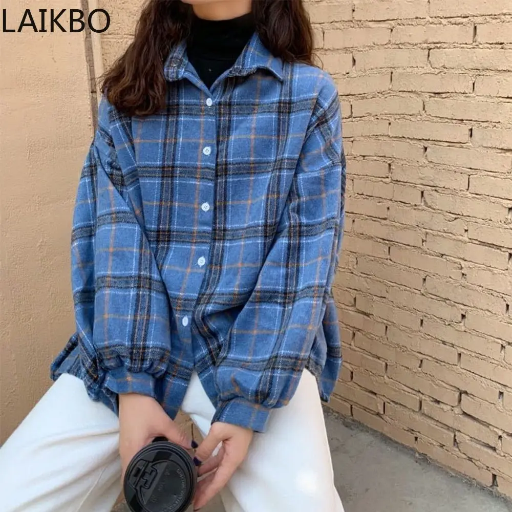 Women Blouses Turn-down Collar Autumn Shirts Plaid Batwing-sleeve Loose Outwear Harajuku Female Casual Shirt Streetwear 2022
Women Blouses Turn-down Collar Autumn Shirts Plaid Batwing-sleeve Loose Outwear Harajuku Female Casual Shirt Streetwear 2022