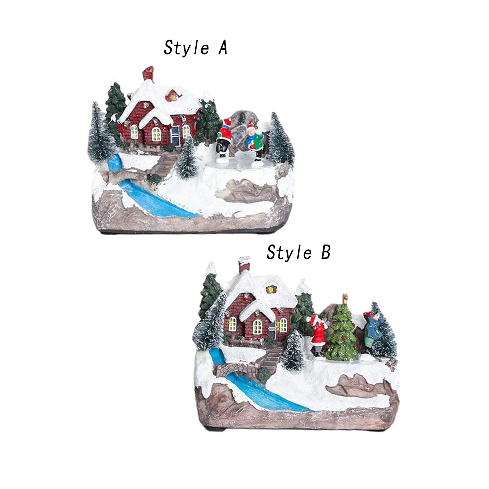 

Christmas Snow Scene Lighted Village Miniature Fairy Garden Statue Tabletop Decoration for Christmas Party Multipurpose Delicate