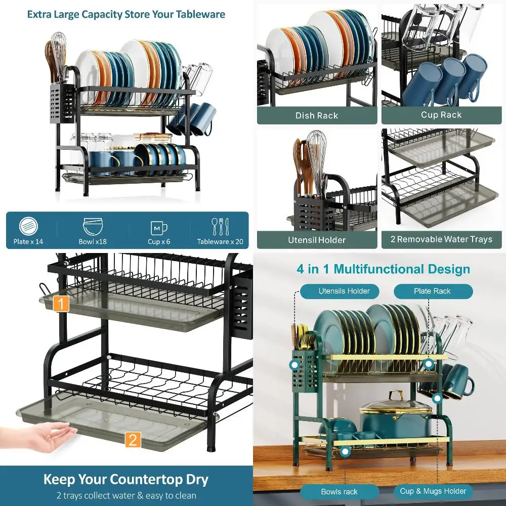Sturdy 2 Tier Black Dish Drying Rack with Drainer Tray and Utensil Holder for Kitchen Home, Space Saving & Organize Dishes Cups.
Sturdy 2 Tier Black Dish Drying Rack with Drainer Tray and Utensil Holder for Kitchen Home, Space Saving & Organize Dishes Cups.