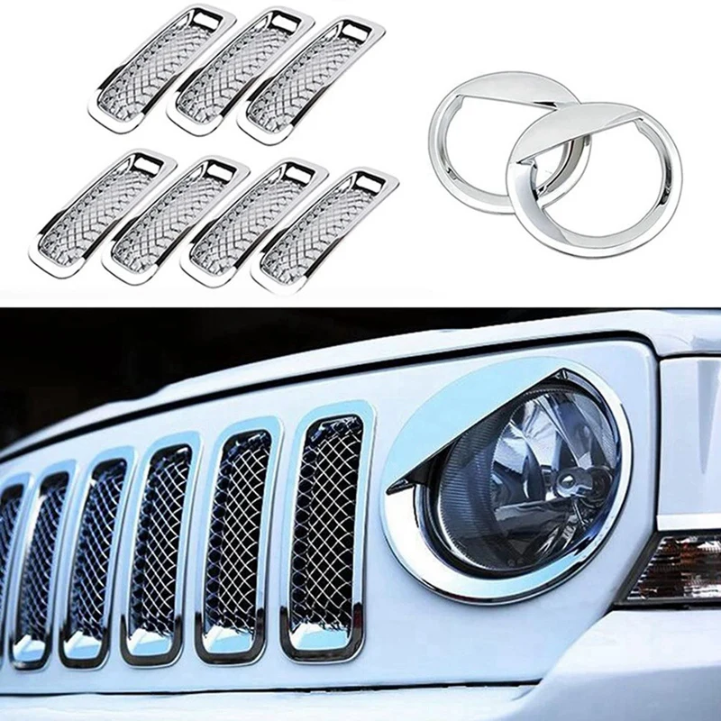 9Pcs Chrome Front Grille Mesh Trim+Head Light Cover Trim For Jeep Patriot 2011-2017
9Pcs Chrome Front Grille Mesh Trim+Head Light Cover Trim For Jeep Patriot 2011-2017