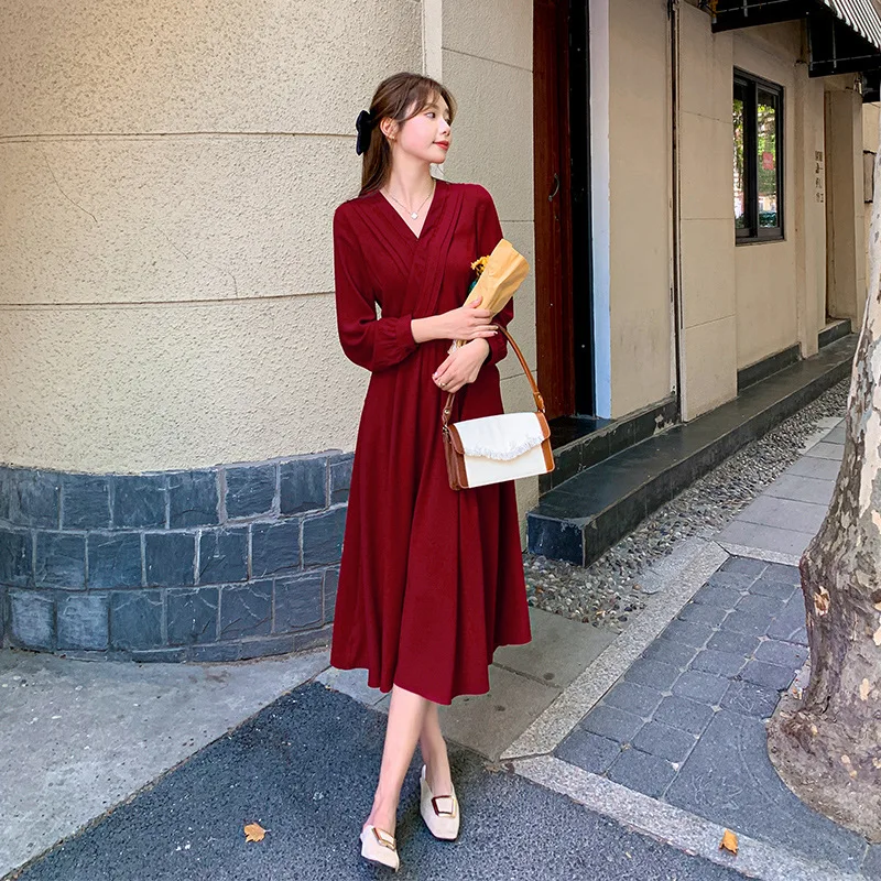 Long Dress Women's Spring Summer V Neck Large Size Red Dress Slim Chiffon Dress Long Sleeves Dress
Long Dress Women's Spring Summer V Neck Large Size Red Dress Slim Chiffon Dress Long Sleeves Dress