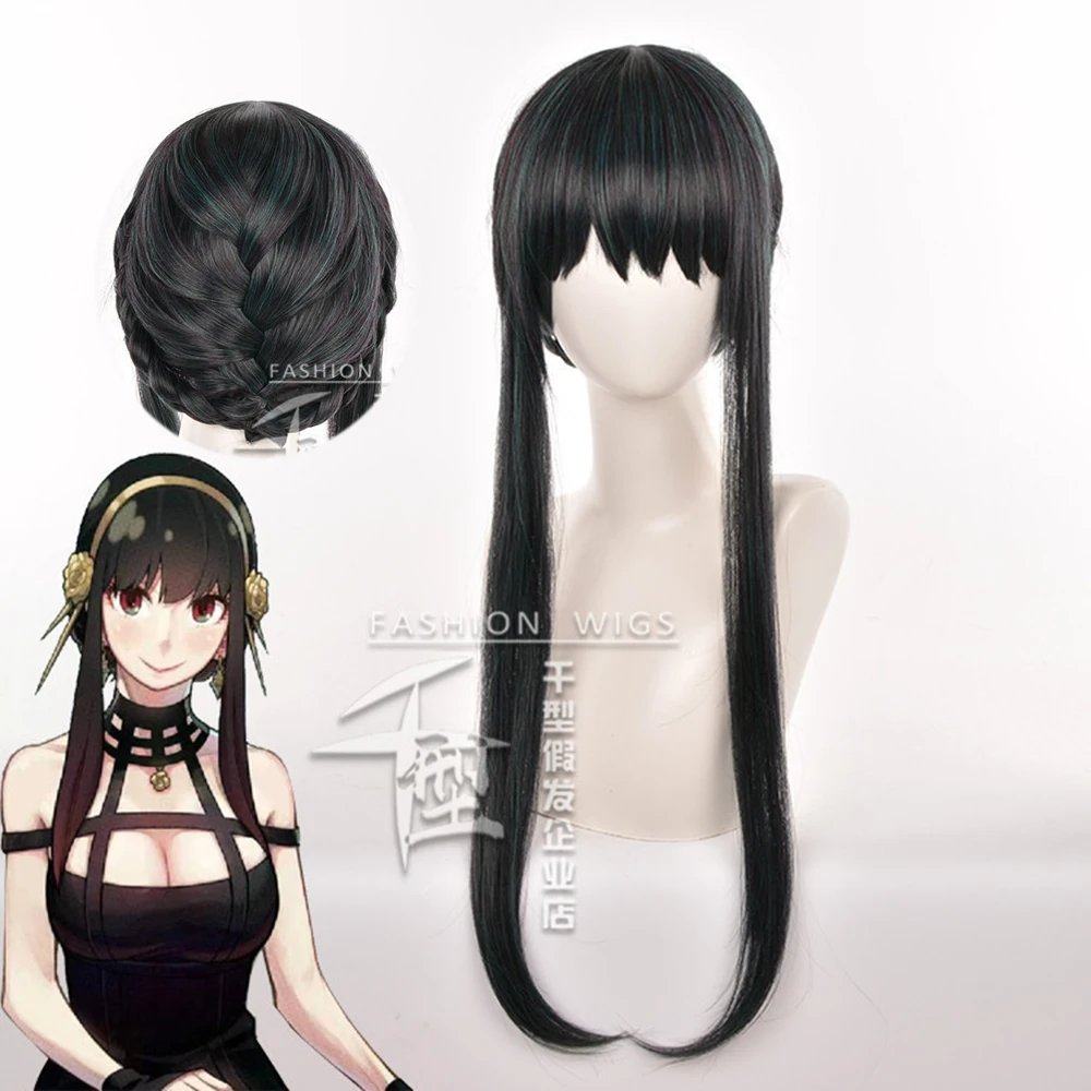 

Anime Spy X Family Yor Forger Cosplay Rambut Palsu Panjang Hitam Rambut Lurus Properti Cosplay Tahan Panas Synththetic Wigs