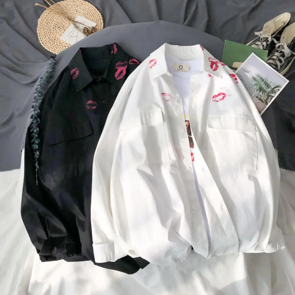 Korean Style Lipstick Print Blouse Women Harajuku Oversized Shirt Elegant Loose Casual All-match Button Tops Streetwear
Korean Style Lipstick Print Blouse Women Harajuku Oversized Shirt Elegant Loose Casual All-match Button Tops Streetwear
