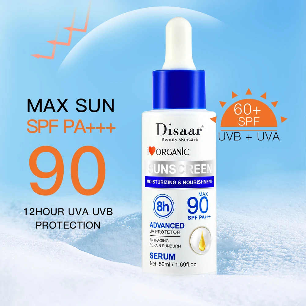 Солнцезащитная сыворотка Disaar SPF 90, стойкая УФ-защита, увлажняющая Антивозрастная восстанавливающая эссенция для кожи 50 мл
Солнцезащитная сыворотка Disaar SPF 90, стойкая УФ-защита, увлажняющая Антивозрастная восстанавливающая эссенция для кожи 50 мл