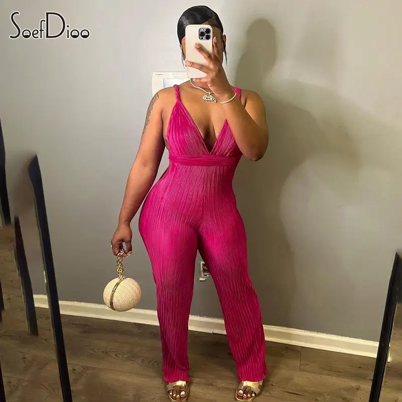 Soefdioo Ribbed Backless Wrapped Chest Deep V-Neck Jumpsuit Women Fashion High Waist Loose Rompers 2023 Casual One Piece Outfits 
Soefdioo Ribbed Backless Wrapped Chest Deep V-Neck Jumpsuit Women Fashion High Waist Loose Rompers 2023 Casual One Piece Outfits