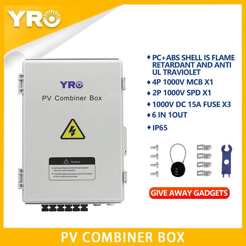 

1000V 6 in 1 Out Photovoltaic Lightning Protection PV DC Combiner Box Waterproof Plastic Distribution Complete Set