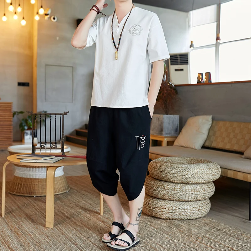 New Arrival Men's Cotton and Linen Short Sleeve T-shirt+Knee-length Trousers Set Solid Home Suits Male Size M-5XL TZ24
New Arrival Men's Cotton and Linen Short Sleeve T-shirt+Knee-length Trousers Set Solid Home Suits Male Size M-5XL TZ24