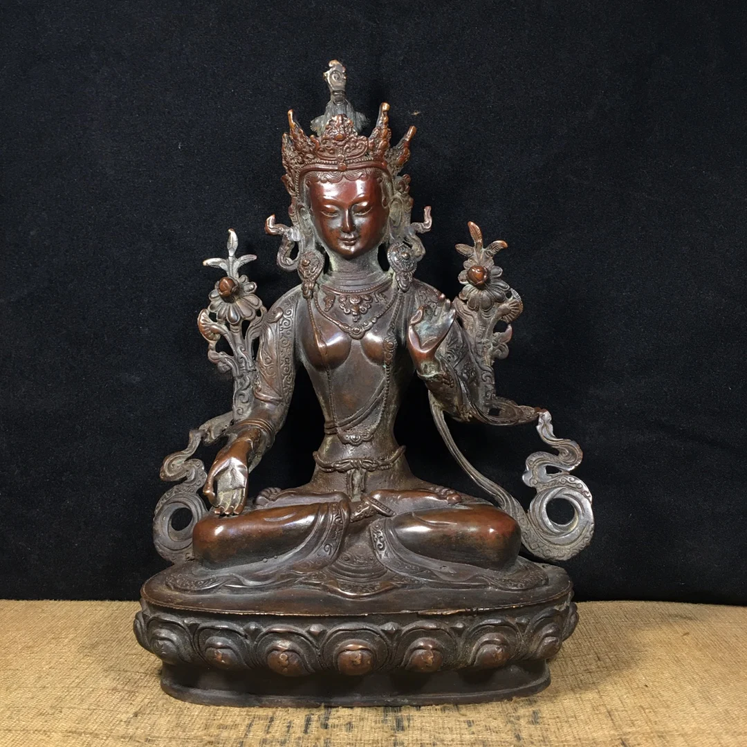 11" Tibetan Temple Collection Old Bronze cinnabar mud gold Green Tara Tibetan Buddha lotus platform worship hall Town house
11" Tibetan Temple Collection Old Bronze cinnabar mud gold Green Tara Tibetan Buddha lotus platform worship hall Town house