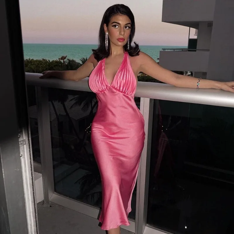 Sexy High Waist Mid length Dress Sling Style Sleeveless V-Neck One Step Dress Pleated Dress for Women
Sexy High Waist Mid length Dress Sling Style Sleeveless V-Neck One Step Dress Pleated Dress for Women