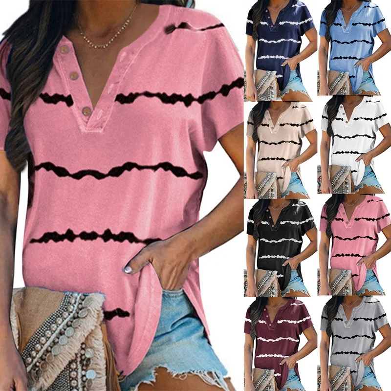 Women's Fashion Casual Striped Print Bat Sleeve V-Neck Button Short Sleeve T-Shirt Top
Women's Fashion Casual Striped Print Bat Sleeve V-Neck Button Short Sleeve T-Shirt Top