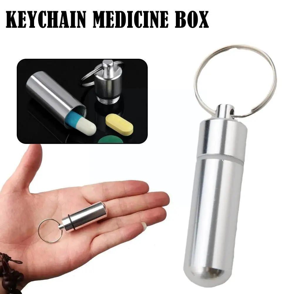 

Брелок из алюминиевого сплава, контейнер для лекарств маленького размера, водонепроницаемый кеш-держатель для лекарств для путешествий, кемпинга, контейнер для лекарств Q0s0