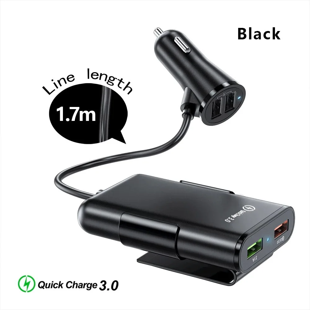 

QC3.0 Quick Charge Adaptive 4 Port USB Fast Car Charger Charging Cable