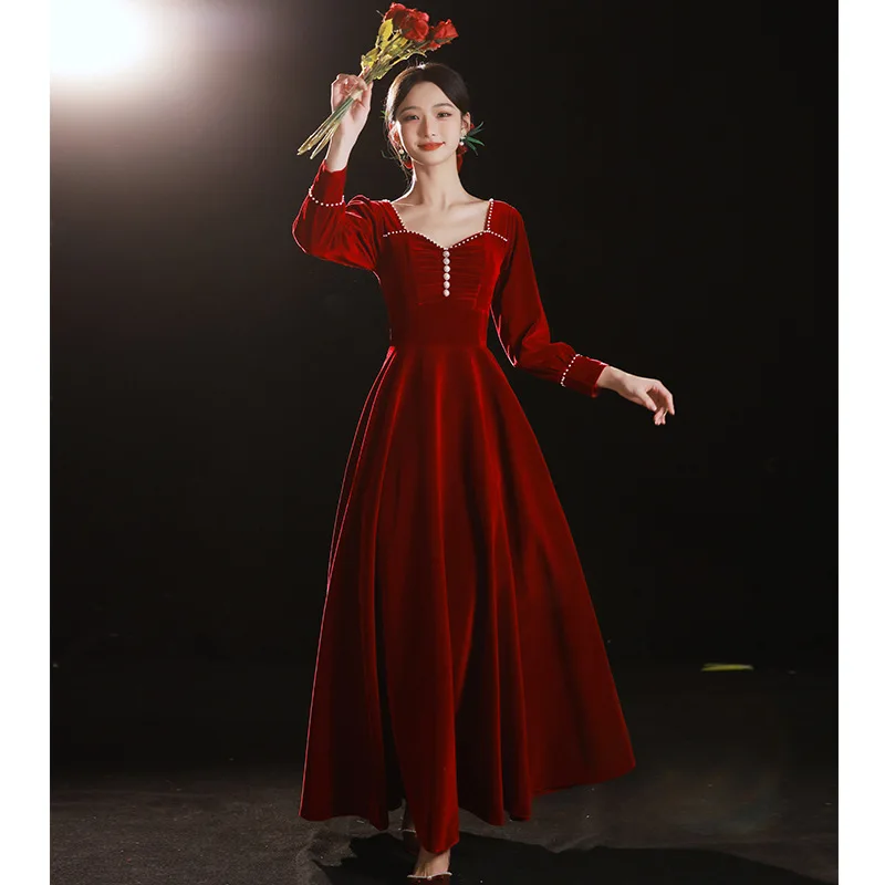 Wine Red Long Sleeve Evening Dress Luxury Velvet Fashion Square Neck Elegant Pearl Button Ankle-Length A-Line Engagement Vestido
Wine Red Long Sleeve Evening Dress Luxury Velvet Fashion Square Neck Elegant Pearl Button Ankle-Length A-Line Engagement Vestido