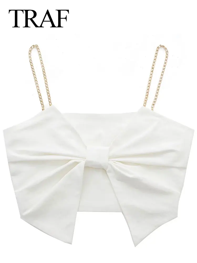TRAF Sexy Chain Suspenders Vest Tube Top Wrap Chest Solid Color White Big Bow Open Back Short Top Elegant Sweet Summer Lady
TRAF Sexy Chain Suspenders Vest Tube Top Wrap Chest Solid Color White Big Bow Open Back Short Top Elegant Sweet Summer Lady