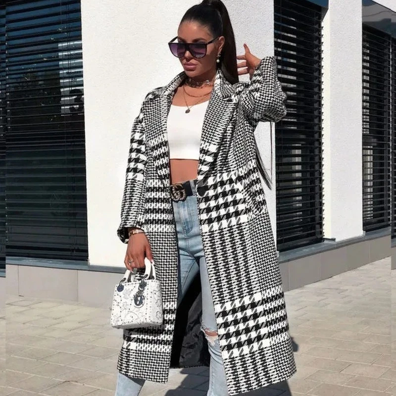 2022 Autumn and Winter New Fashion Long-sleeved Suit Collar Long Plaid Woolen Coat Women's Loose Casual One Button Jacket Trend
2022 Autumn and Winter New Fashion Long-sleeved Suit Collar Long Plaid Woolen Coat Women's Loose Casual One Button Jacket Trend