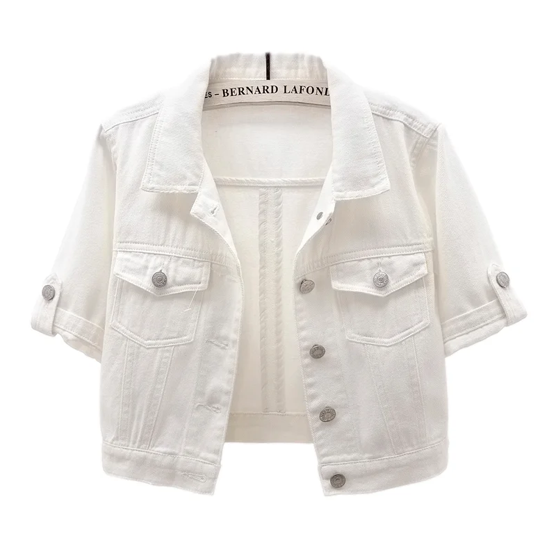 Summer Korean Fashion White Denim Jacket Women Slim Short Casual Cowboy Outerwear Half Sleeve Big Pocket Jeans Jackets Female
Summer Korean Fashion White Denim Jacket Women Slim Short Casual Cowboy Outerwear Half Sleeve Big Pocket Jeans Jackets Female