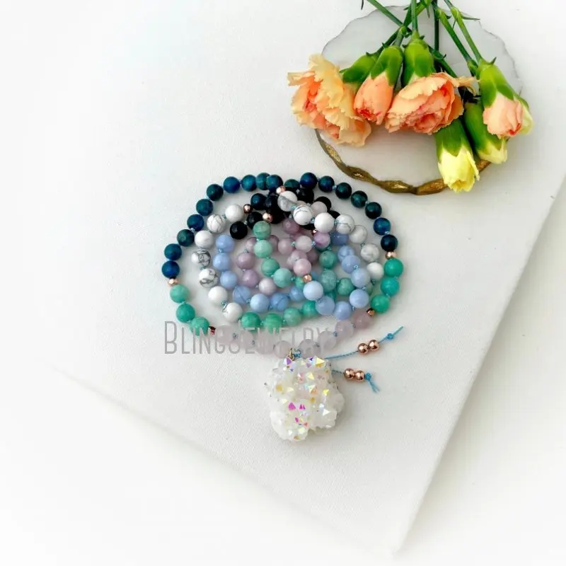 MN43508 Mala Necklace With Rose Quartz Lace Agate Tourmaline Howlite Amazonite Apatite Kunzite And Moonstone Prayer Beads
MN43508 Mala Necklace With Rose Quartz Lace Agate Tourmaline Howlite Amazonite Apatite Kunzite And Moonstone Prayer Beads