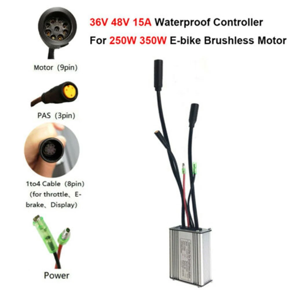 

36/48V KT-15A Ebike 6mos Waterproof Controller For Electric Bicycle 250W 9pin Plug Brushless Motor 1T4 Cable 8pin Plug 3pin PAS