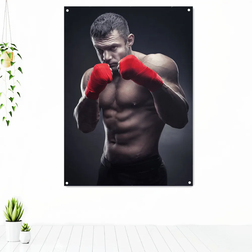 

Strong Boxer Fighting Pose Workout Tapestry Wall Chart Canvas Painting Gym Decor Boxing Sports Inspirational Poster Banner Flag