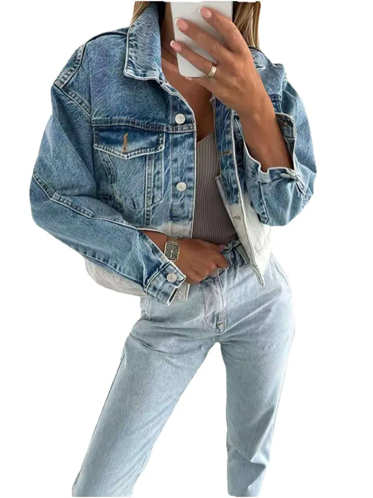 Women Harajuku Turn-down Collar Metal Buttoned Denim Jacket Tops Casual Long Sleeve Coat Fashion Contrast Jean Jackets Chaquetas
Women Harajuku Turn-down Collar Metal Buttoned Denim Jacket Tops Casual Long Sleeve Coat Fashion Contrast Jean Jackets Chaquetas