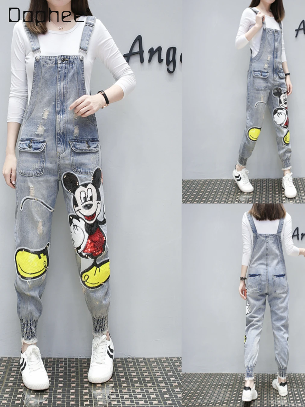 Fall New Cartoon Fashionable Sequins Denim Suspender Pants Female Distreessed Loose Tappered Female Student Ankle-length Pants
Fall New Cartoon Fashionable Sequins Denim Suspender Pants Female Distreessed Loose Tappered Female Student Ankle-length Pants