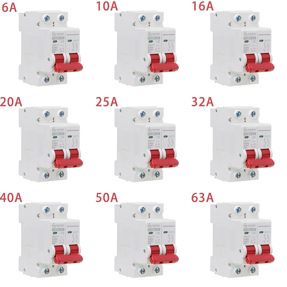 

2P Solar MCB DC1000V Solar Mini Circuit Breaker 6/10/16/20/25/32/40/50/63A DC MCB For PV System Photovoltaic Systems Miniature